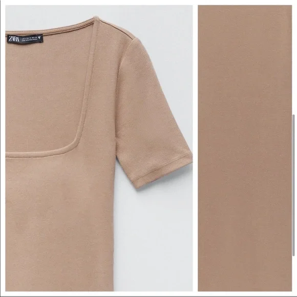 Zara Ribbed Square Neck Bodycon Midi Dress NWT - Picture 7 of 7